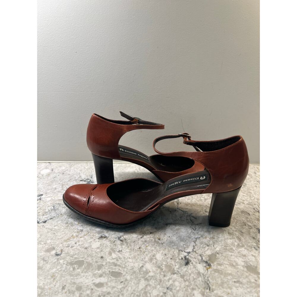 Etienne Aigner Women's Leather Dress Heels Red Ankle Strap Size 8 JL - Picture 2 of 10
